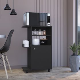 Clip Kitchen Cart; Single Door Cabinet; Four Casters -Black