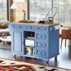 Kitchen cart with Rubber wood desktop rolling mobile kitchen island with storage and 5 draws 53 Inch length (Blue)