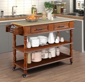 56 inch Rolling Kitchen Island with Storage,Kitchen Cart with Solid OAK Wood Top,Two-sided Kitchen island Cart on Wheels , Wine and Spice Rack