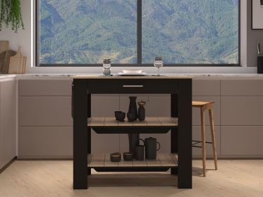 DEPOT E-SHOP Delos 40 Kitchen Island, Two Shelves, One Drawer, Four Legs, Black / Light Oak