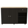 Kitchen Island Cart Victoria, Four Interior Shelves, Six Carters, One Drawer, Double Door Cabinet -Black