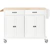 Kitchen Island Cart with Solid Wood Top and Locking Wheels,54.3 Inch Width,4 Door Cabinet and Two Drawers,Spice Rack, Towel Rack (White)