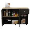 Kitchen Island Cart Victoria, Four Interior Shelves, Six Carters, One Drawer, Double Door Cabinet -Black