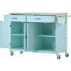 Kitchen Island Cart with 4 Door Cabinet and Two Drawers and 2 Locking Wheels - Solid Wood Top, Adjustable Shelves, Spice & Towel Rack(Mint Green)