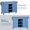 Kitchen cart with Rubber wood desktop rolling mobile kitchen island with storage and 5 draws 53 Inch length (Blue)