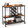 3-Tier Wine Bar Cabinet with 8 Bottles Rack and 12 Glasses Hanger