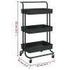 3-Tier Kitchen Trolley Black 16.5"x13.8"x33.5" Iron and ABS