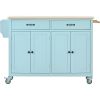 Kitchen Island Cart with 4 Door Cabinet and Two Drawers and 2 Locking Wheels - Solid Wood Top, Adjustable Shelves, Spice & Towel Rack(Mint Green)